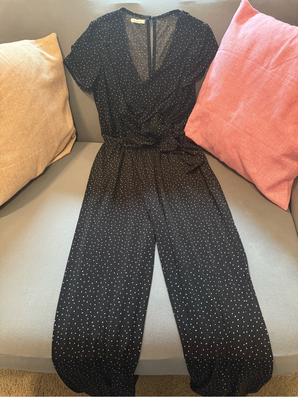 Maurices Black Polka Dot Short-Sleeve Jumpsuit